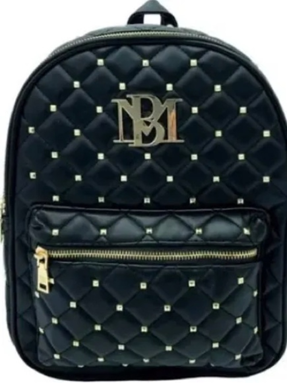 Badgley Mischka Black Quilted Backpack with Gold Accents